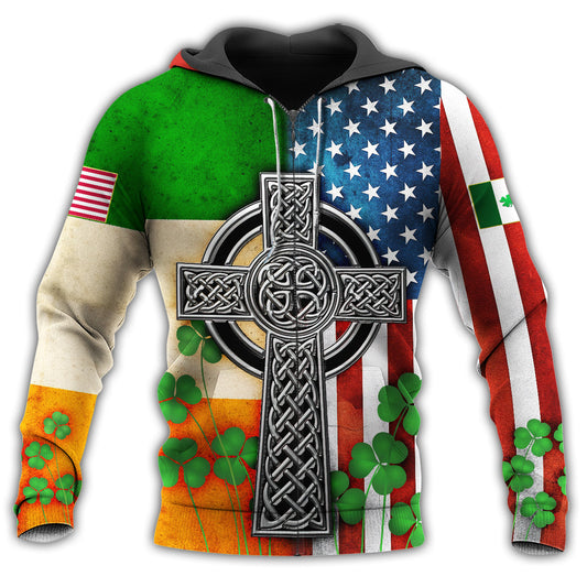 Irish American Flag Celtic Cross - 3D Hoodie