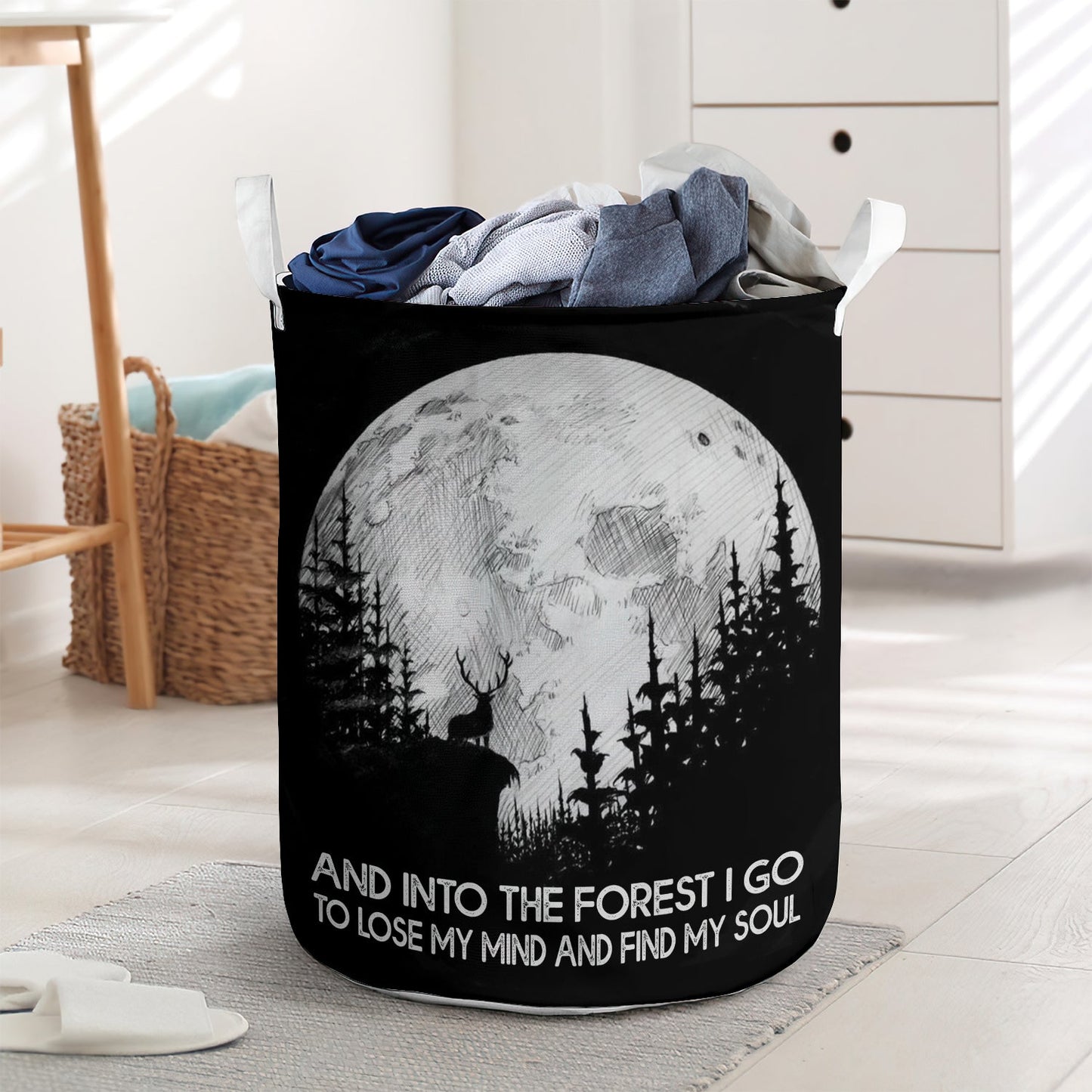 Deer and into the forest I go to lose my mind and find my soul - Laundry basket - LAUB01LIN020322-Owls Matrix