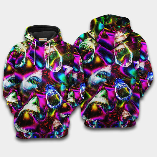 Angry Shark Colorful Art – 3D Hoodie
