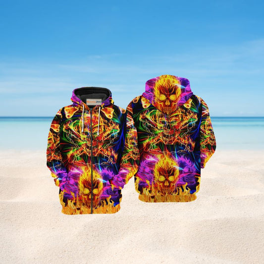 Angry Fire Skull Art – 3D Hoodie