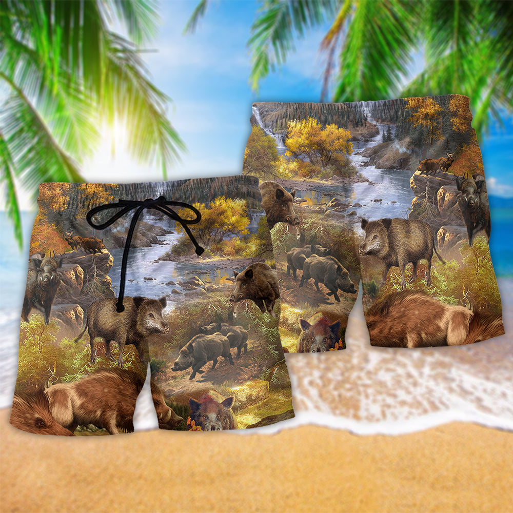 Wild Boar Hunter Humor Art – Beach Short