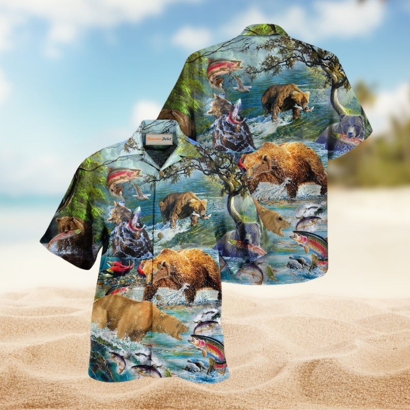 Animals Amazing Salmon Hunting With Bear Limited Edition – Hawaiian Shirt