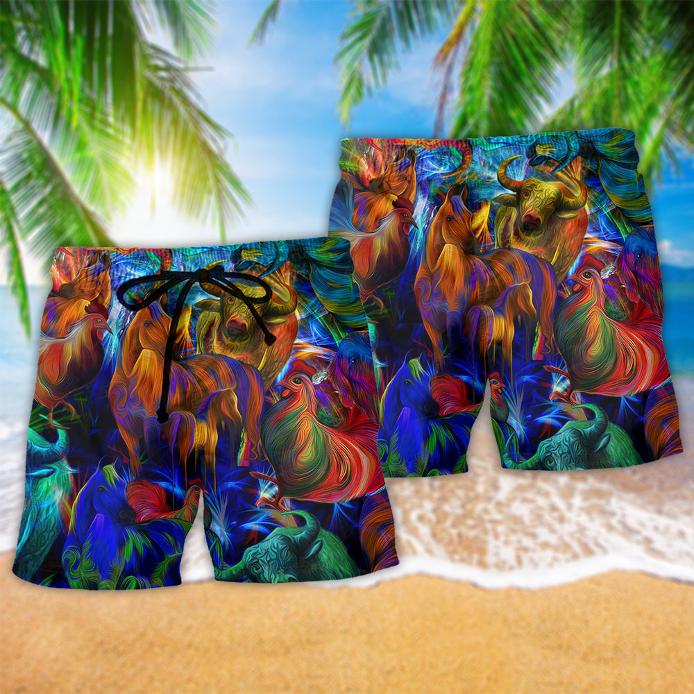 Proud Farmer Animal Color Art – Beach Short