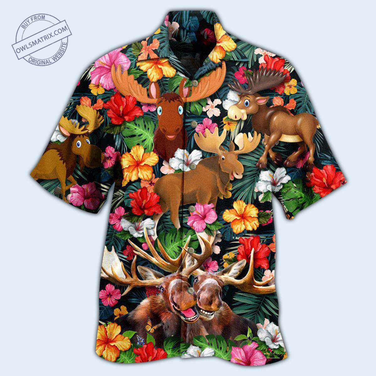 Hawaiian Shirt / Adults / S Animals Happy Moose Aloha Edition - Hawaiian Shirt - HAWS05FNN210721 - Owls Matrix LTD