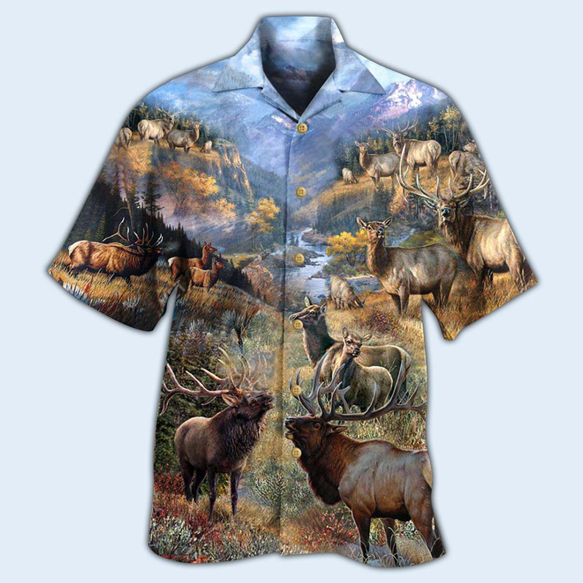 Elk Wildlife Beautiful Country Art – Hawaiian Shirt