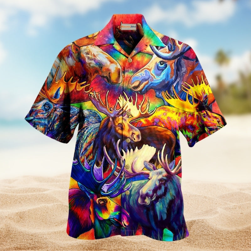 Animals Moose Beautiful Painting Color Style Limited Edition – Hawaiian Shirt
