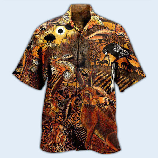 Spooky Hares In The Fields Vintage Style - Hawaiian Shirt
