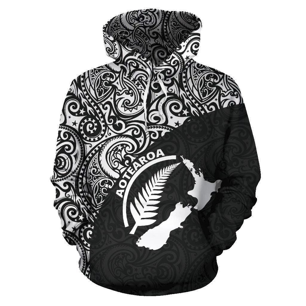 Maori Map Silver Fern Art – 3D Hoodie