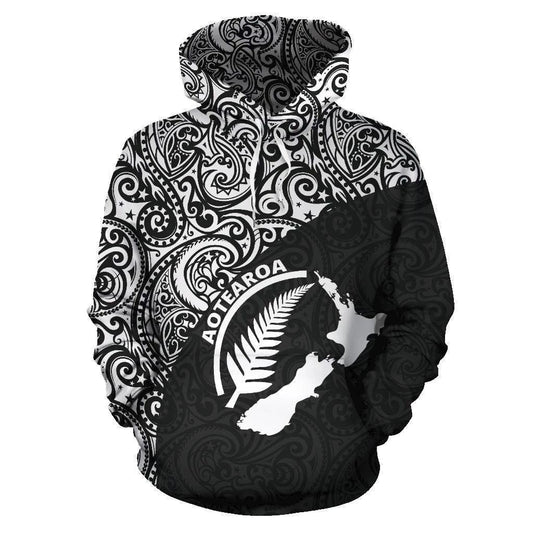 Maori Map Silver Fern Art – 3D Hoodie