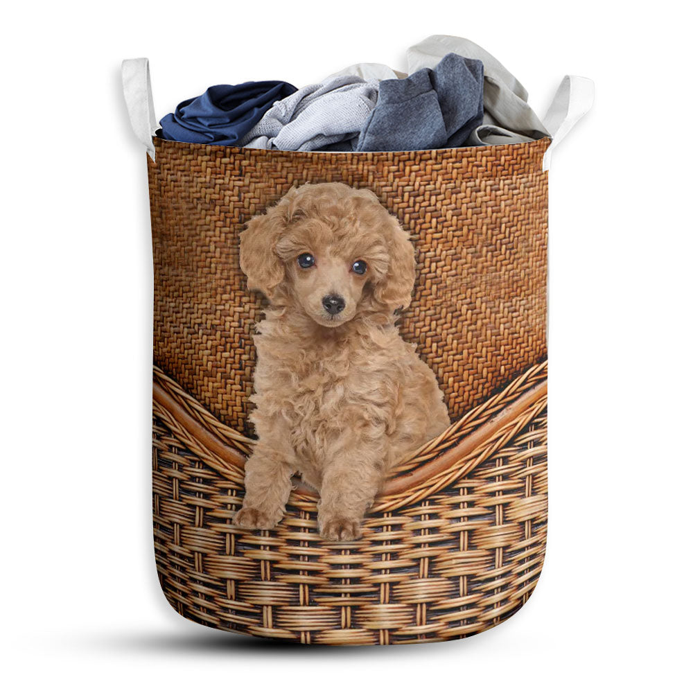 S: 17.72”x13.78” (45x35 cm) Apricot Poodle Dog Rattan Teaxture - Laundry Basket - Owls Matrix LTD
