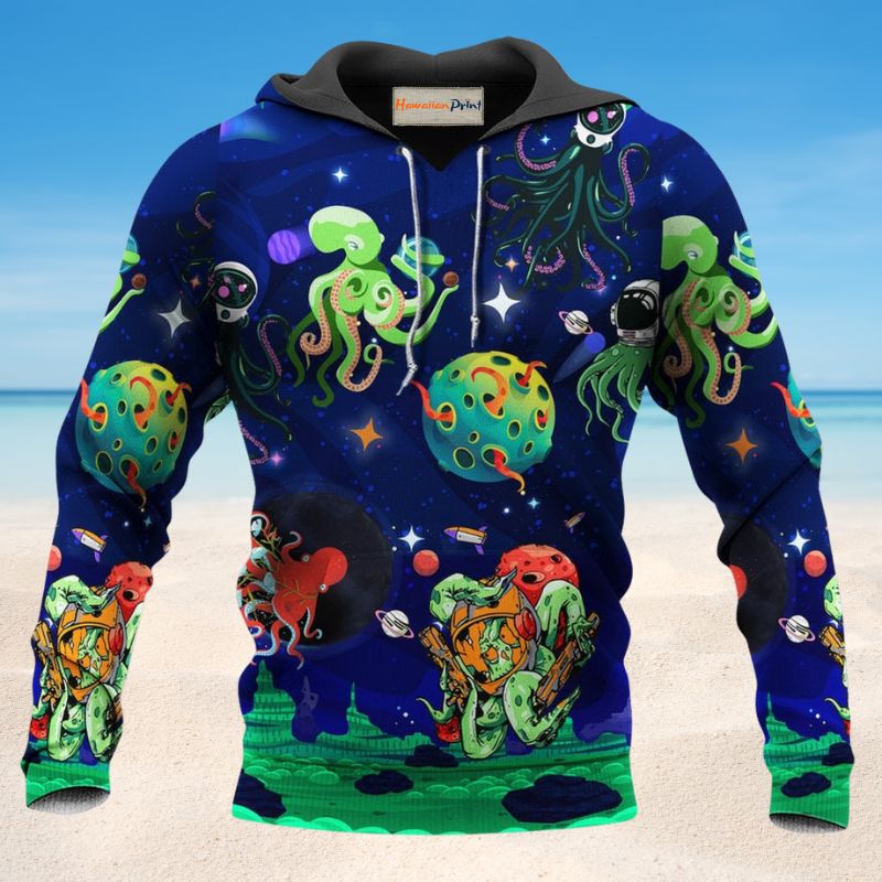Astronaut Octopus Dark Blue - 3D Hoodie