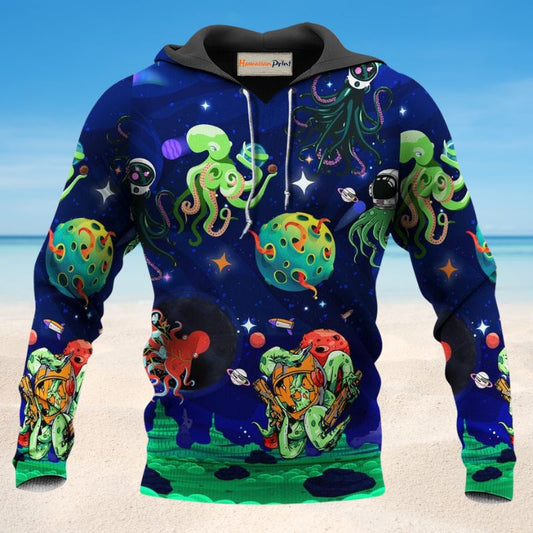 Astronaut Octopus Dark Blue - 3D Hoodie