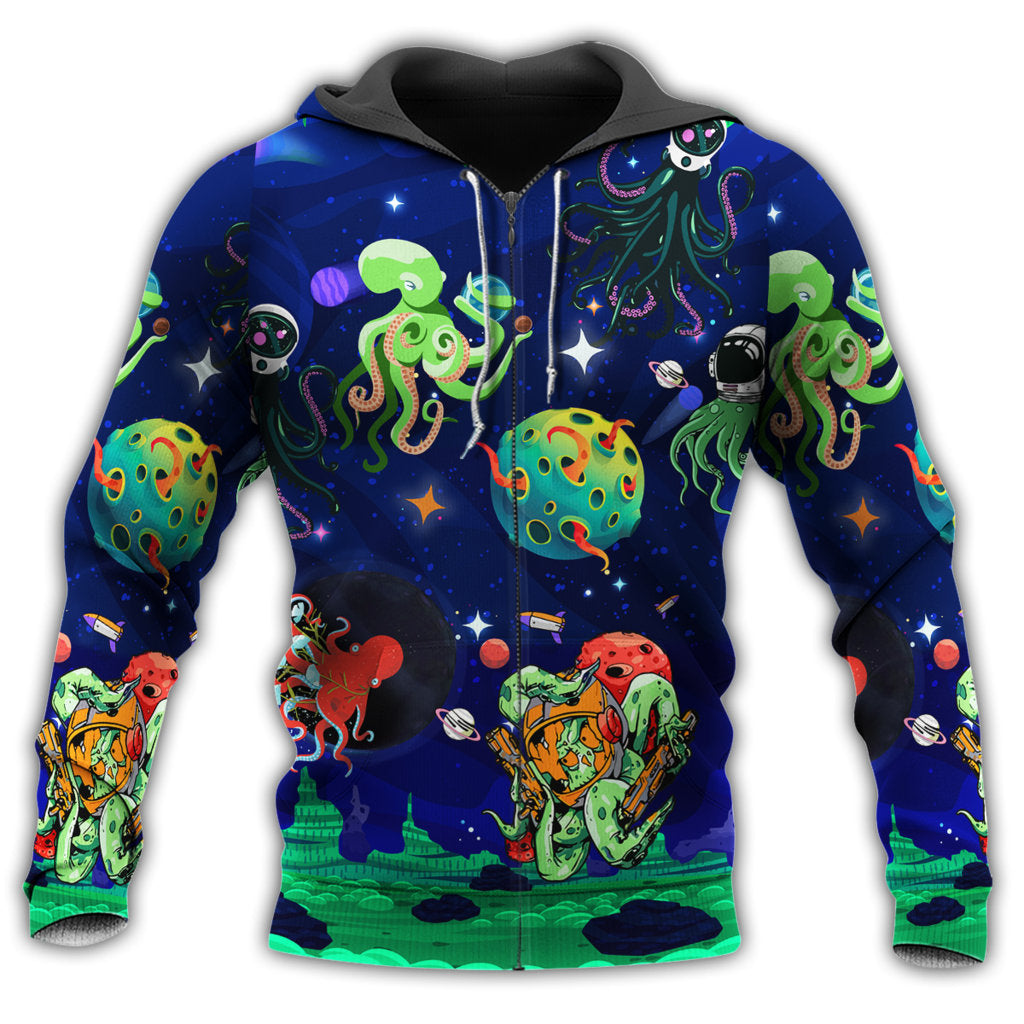 Astronaut Octopus Dark Blue - 3D Hoodie