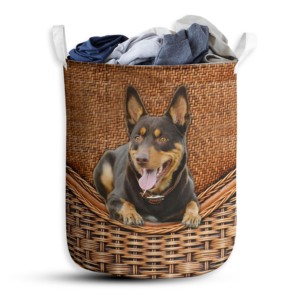 S: 17.72”x13.78” (45x35 cm) Australian Kelpie Dog Rattan Teaxture - Laundry basket - Owls Matrix LTD
