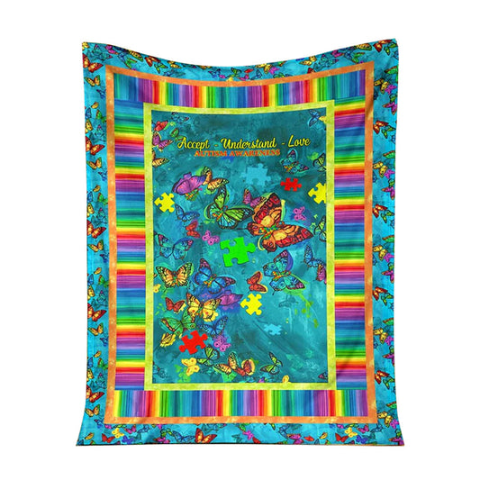 Autism Accept Understand Love Autism Awareness 50 x 60 Inch Flannel Blanket For Cozy Bedroom And Sofa Decor