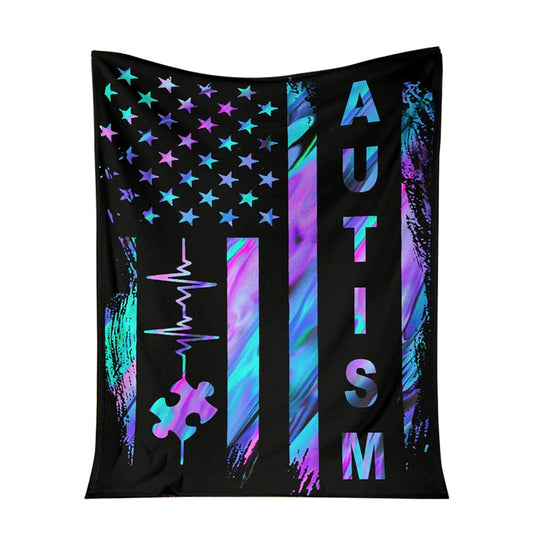 Autism Awareness American Flag Color 50 x 60 Inch Flannel Blanket For Cozy Bedroom And Sofa Decor