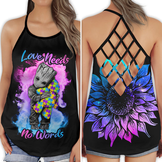 Autism Awareness Love Needs No Words Sunflower - Hollow Tank Top