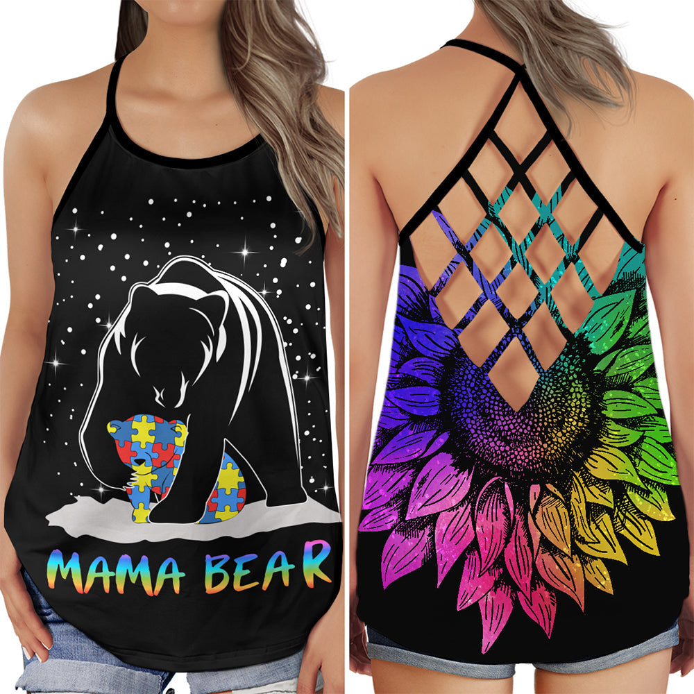 Autism Mama Bear Sunflower Support – Hollow Tank Top