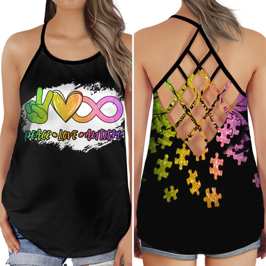 Autism Awareness Peace Love Support – Hollow Tank Top