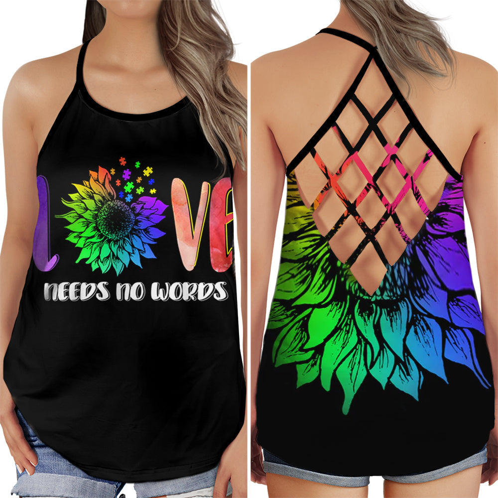 Autism Sunflower Love Needs No Words – Hollow Tank Top