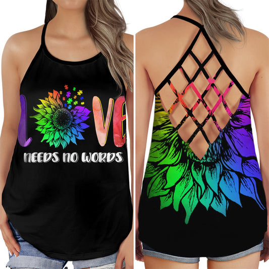 Autism Sunflower Love Needs No Words – Hollow Tank Top