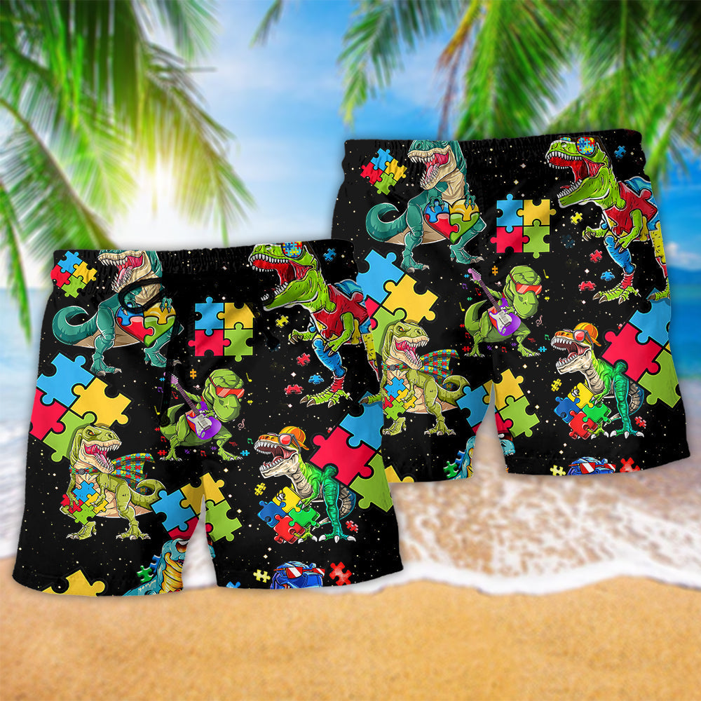 Autism Dinosaur Cool Black Style – Beach Short