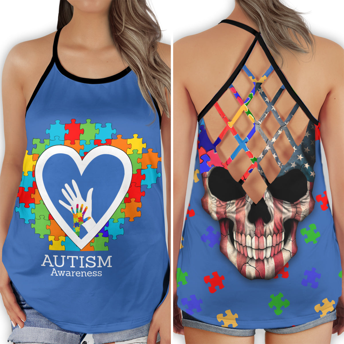 Autism Hands Heart Awareness – Hollow Tank Top