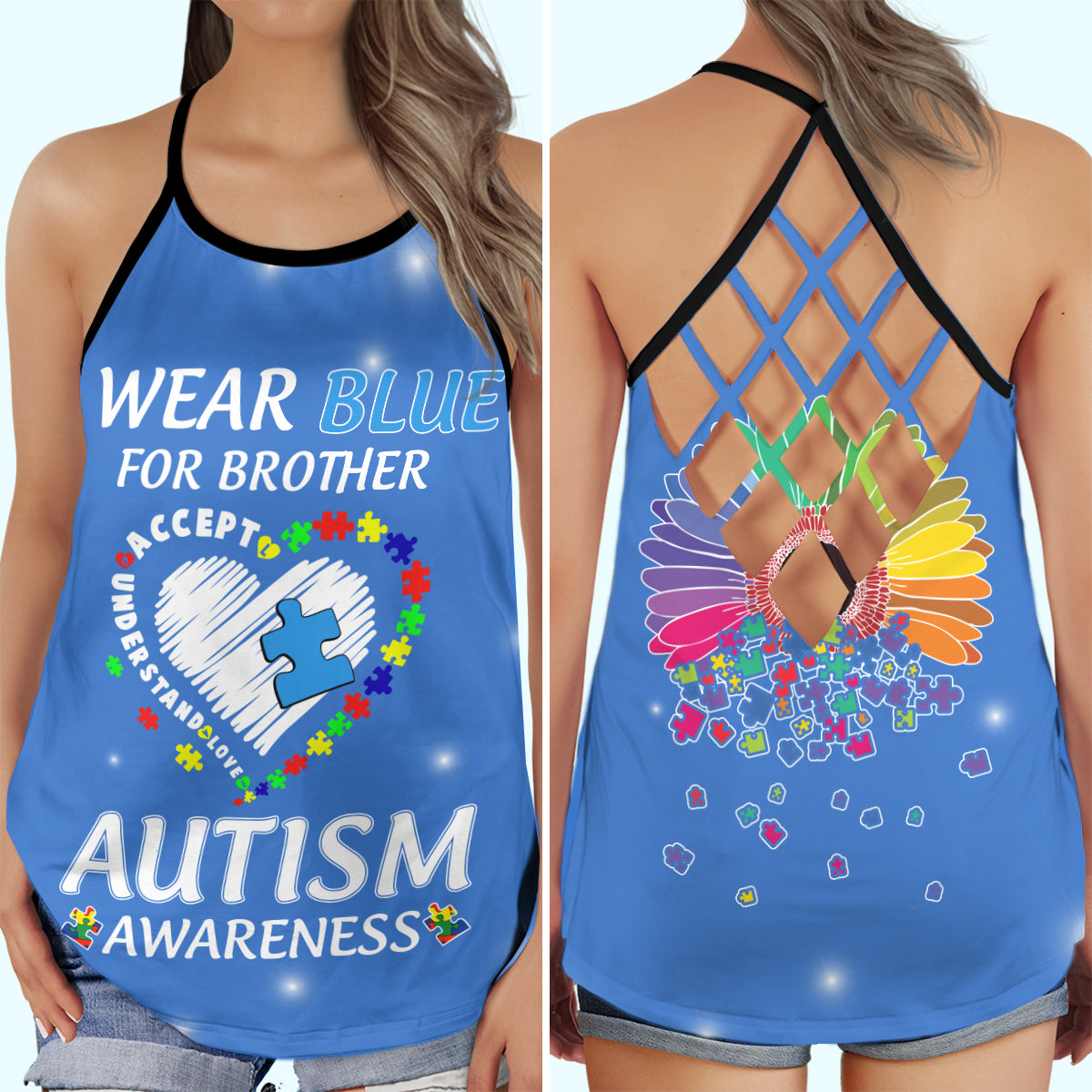 Autism Blue For Family Support - Hollow Tank Top