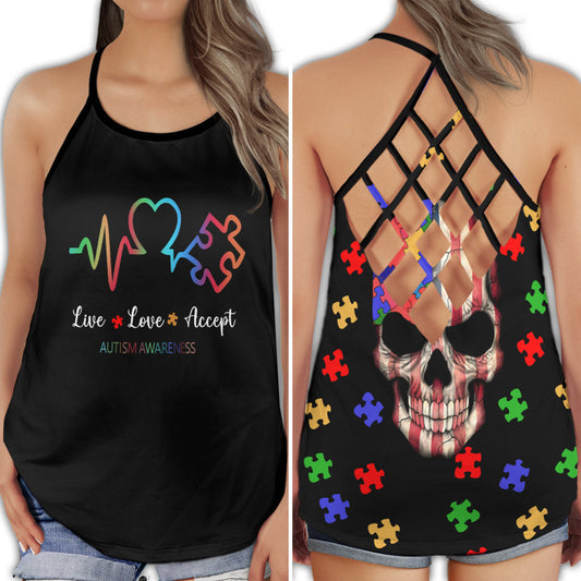 Autism Live Love Accept Message - Hollow Tank Top