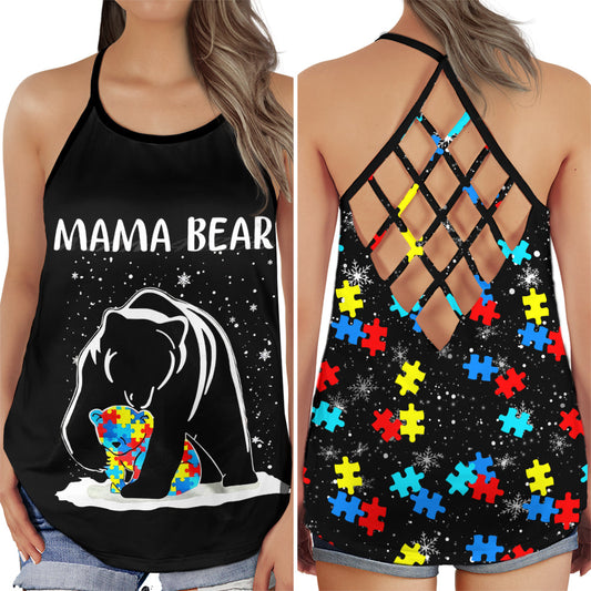 Autism Love Mama Bear Awareness Support Message Art - Hollow Tank Top