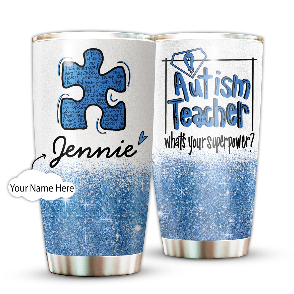 Autism Teacher In Blue Personalized 20 Oz Tumbler