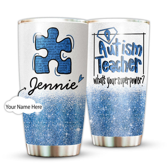 Autism Teacher In Blue Personalized 20 Oz Tumbler