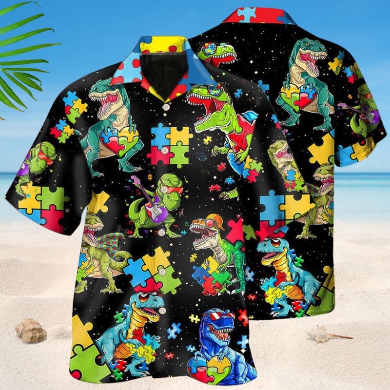 Autism Dinosaur Black Style – Hawaiian Shirt