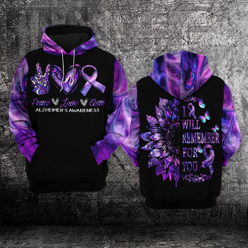 Awareness Peace Love Cure Quote Art – 3D Hoodie