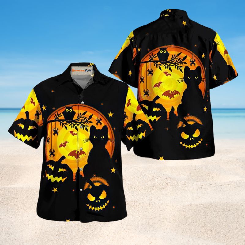 Awesome Black Cat Pumpkin Halloween – Hawaiian Shirt