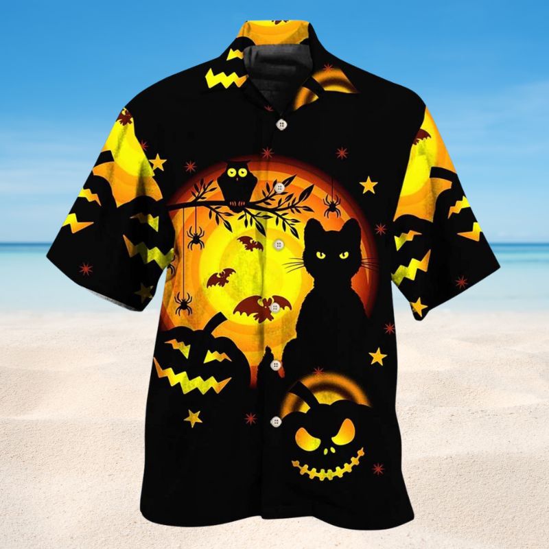 Awesome Black Cat Pumpkin Halloween – Hawaiian Shirt
