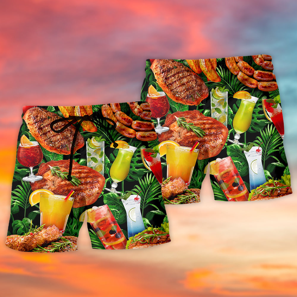 BBQ Cocktail Funny Party Tropical Leaf - Beach Short