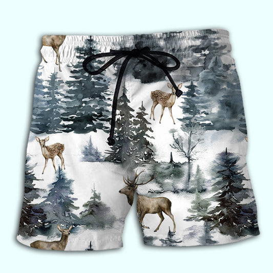 Deer Forest Nature Art Style – Beach Short