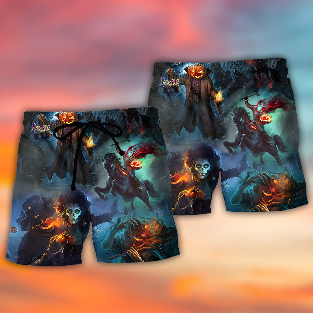 Halloween Skull Pumpkin Night Art - Beach Short