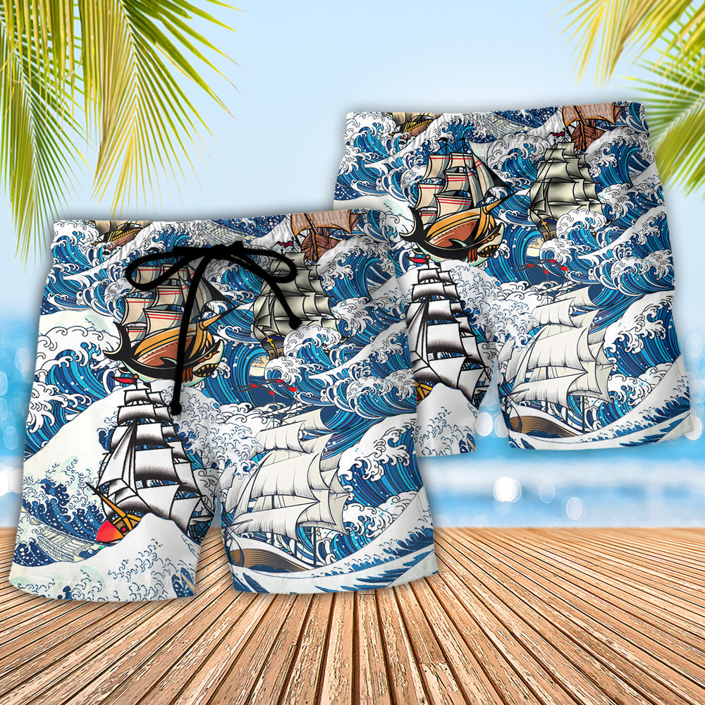 Sailing Vessel Spirit Of The Sea Quote – Beach Short