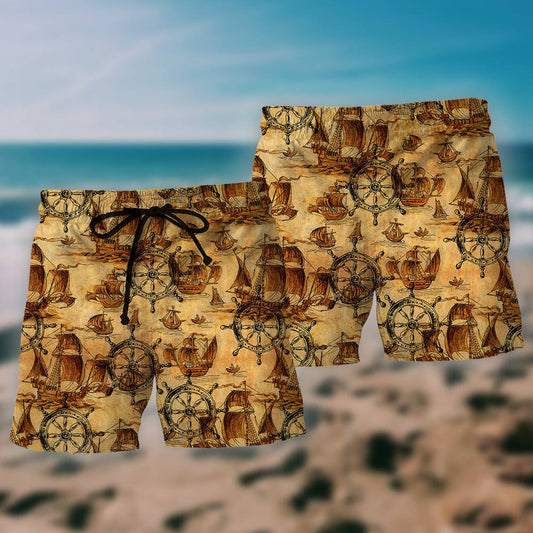 Vintage Ship Wheel Nautical Style – Beach Short