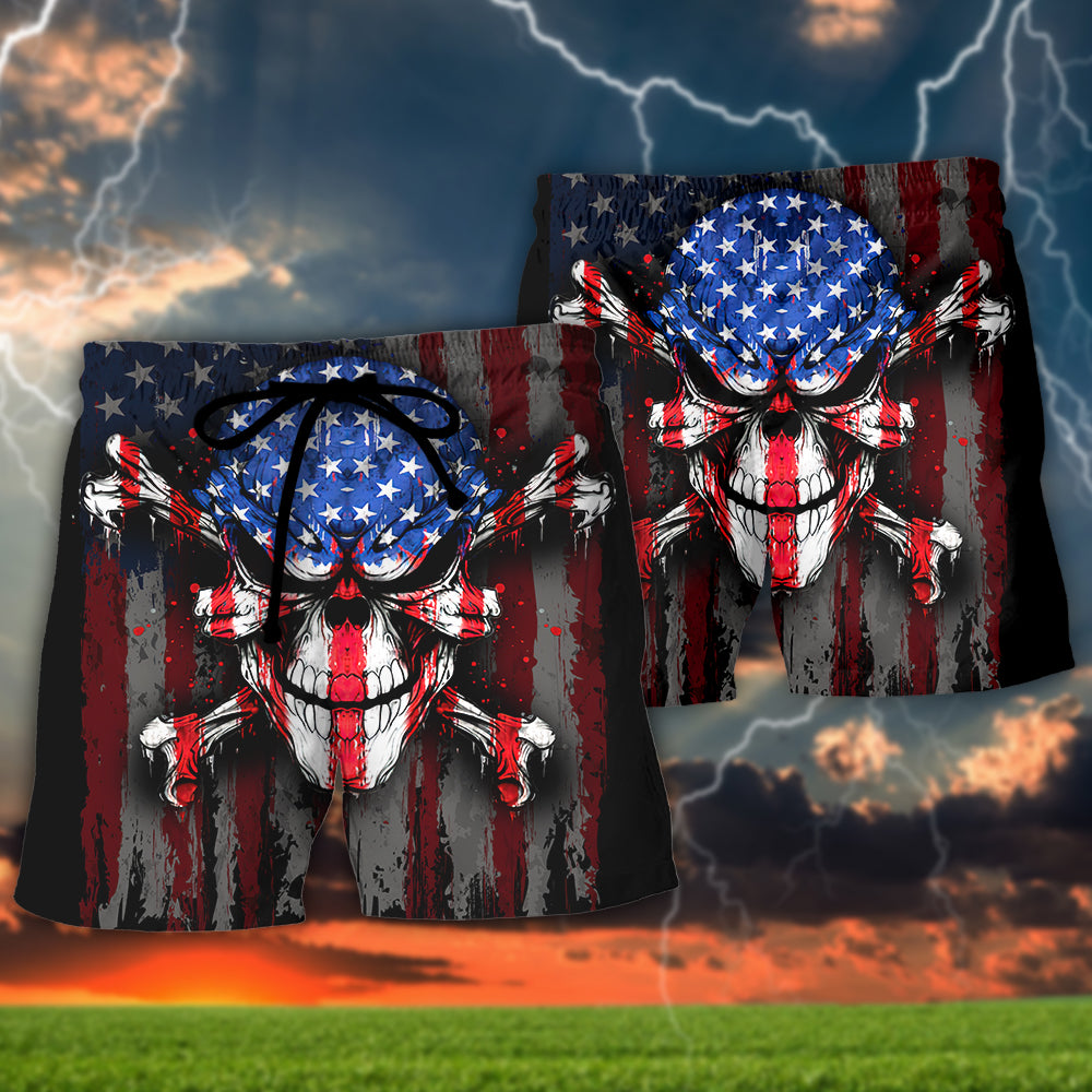 Skull Bold Patriotic Message About Strength And Freedom - Beach Short