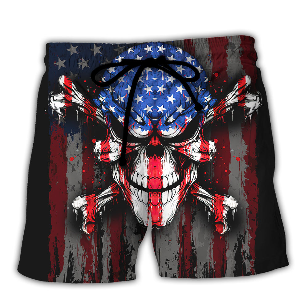 Skull Bold Patriotic Message About Strength And Freedom - Beach Short