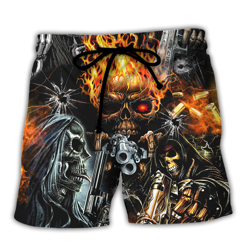 Skull Flame Attitude Graphic With Bold Statement – Beach Short