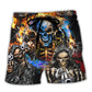 Skull Night Vigil Poem Graphic With Warning Theme – Beach Short