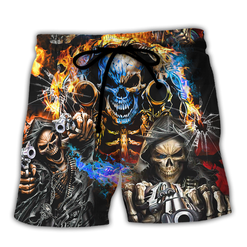 Skull Night Vigil Poem Graphic With Warning Theme – Beach Short