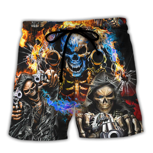 Skull Night Vigil Poem Graphic With Warning Theme – Beach Short