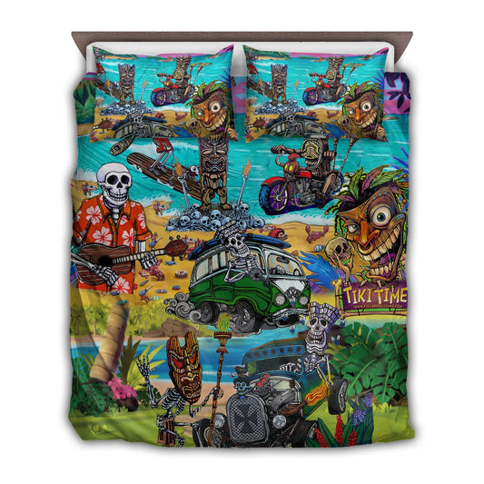 Skull And Tiki Summer Vibe Bedding Cover For Gothic Bedroom Decor