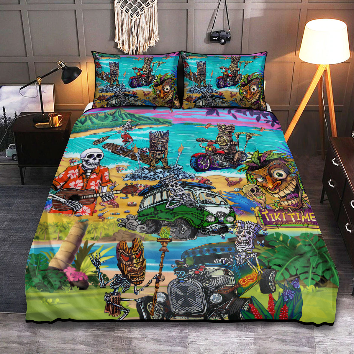Skull And Tiki Summer Vibe Bedding Cover For Gothic Bedroom Decor