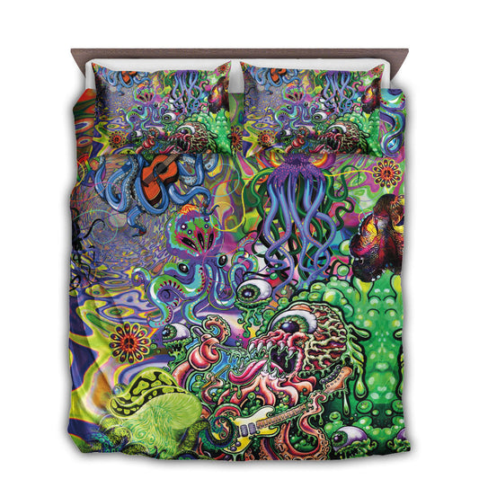 Hippie Funny Octopus Love Music Colorful Ocean Bedding Cover For Boho Bedroom Decor